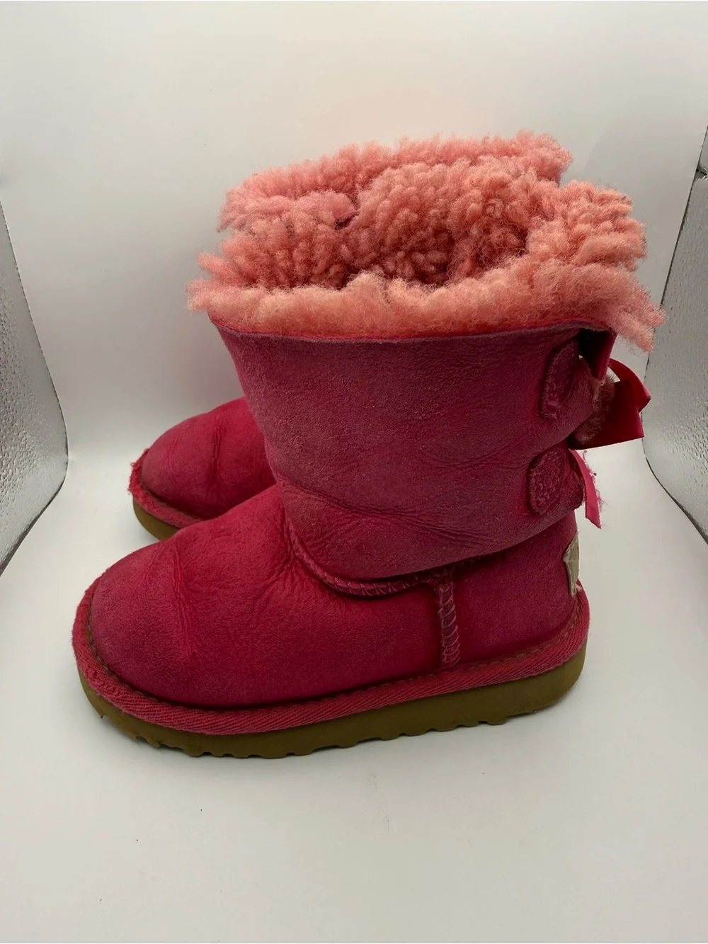 UGG Bailey Bow Classic Winter Lined Boots Toddler 8 Pink Sheepskin Suede
